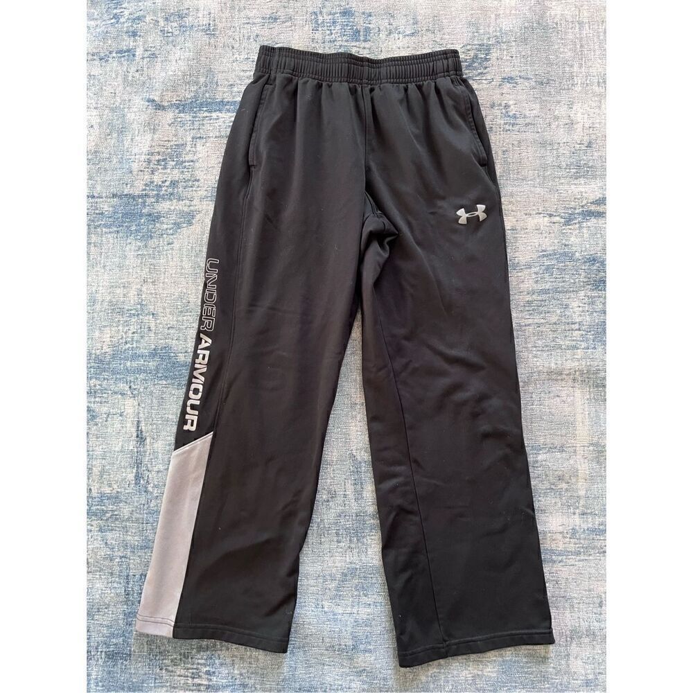 Under Armour Black Gray Loose Fit Athletic Track Pants Youth Medium
